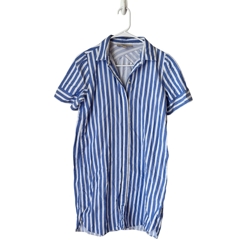 LOFT Blue White Striped Short Sleeve Button Down Shirt Dress Small